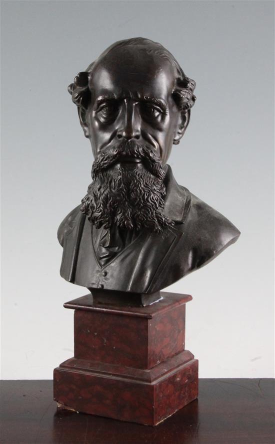 A 19th century bronze bust of Charles Dickens, 12.5in.